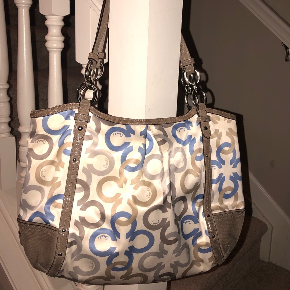 Coach Signature Multi Color Satin Tote